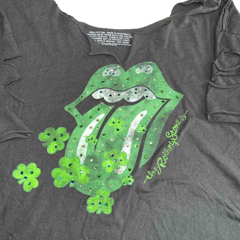 Oversized Rolling Stone rhinestone green lips Band T-shirt S/M